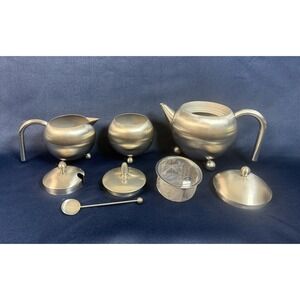 Vintage Henley Teapot Creamer Sugar with diffuser and spoon brushed stainless
